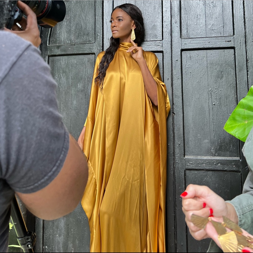 TALLER MARMO Draped silk-satin kaftan